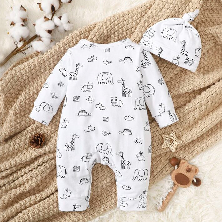 Combinaison adorable pour bébé, 2 pièces, imprimé d'animaux de dessin animé