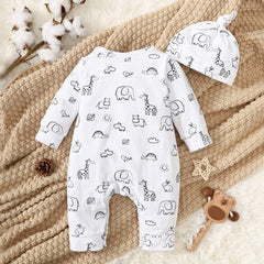 Combinaison adorable pour bébé, 2 pièces, imprimé d'animaux de dessin animé