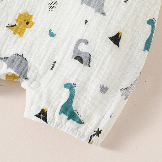 2PCS Cute Cartoon Dinosaur Printed Short Sleeve Baby Set