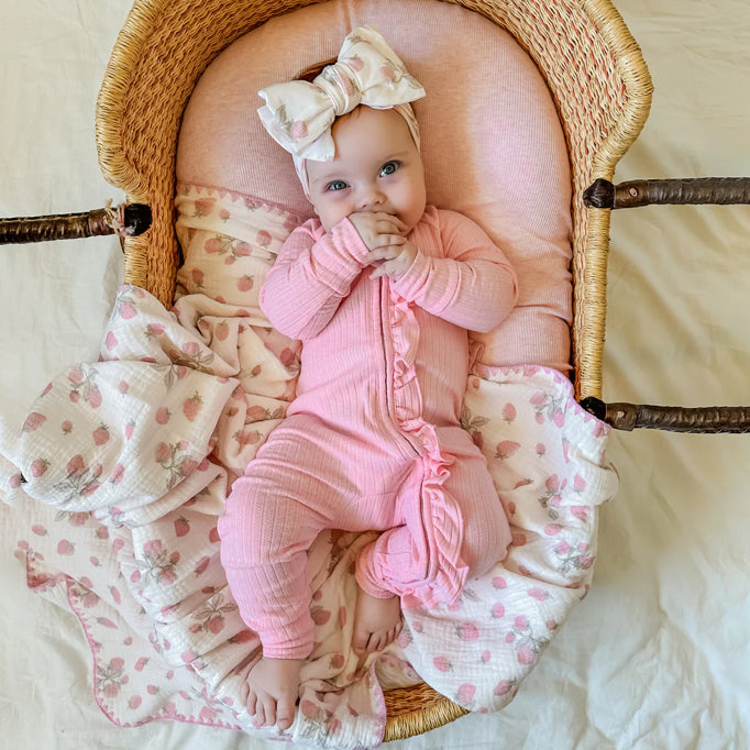 2PCS Sweet Solid Color Long Sleeve Ruffle Decor Zipper Baby Jumpsuit