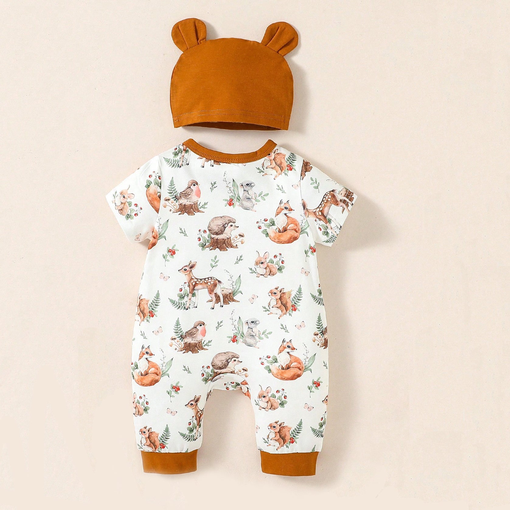 Macacão de bebê de manga curta com estampa de cervo Sika fofo 2 peças