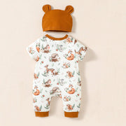 2PCS Cute Sika Deer Printed Short Sleeve Baby Jumpsuit