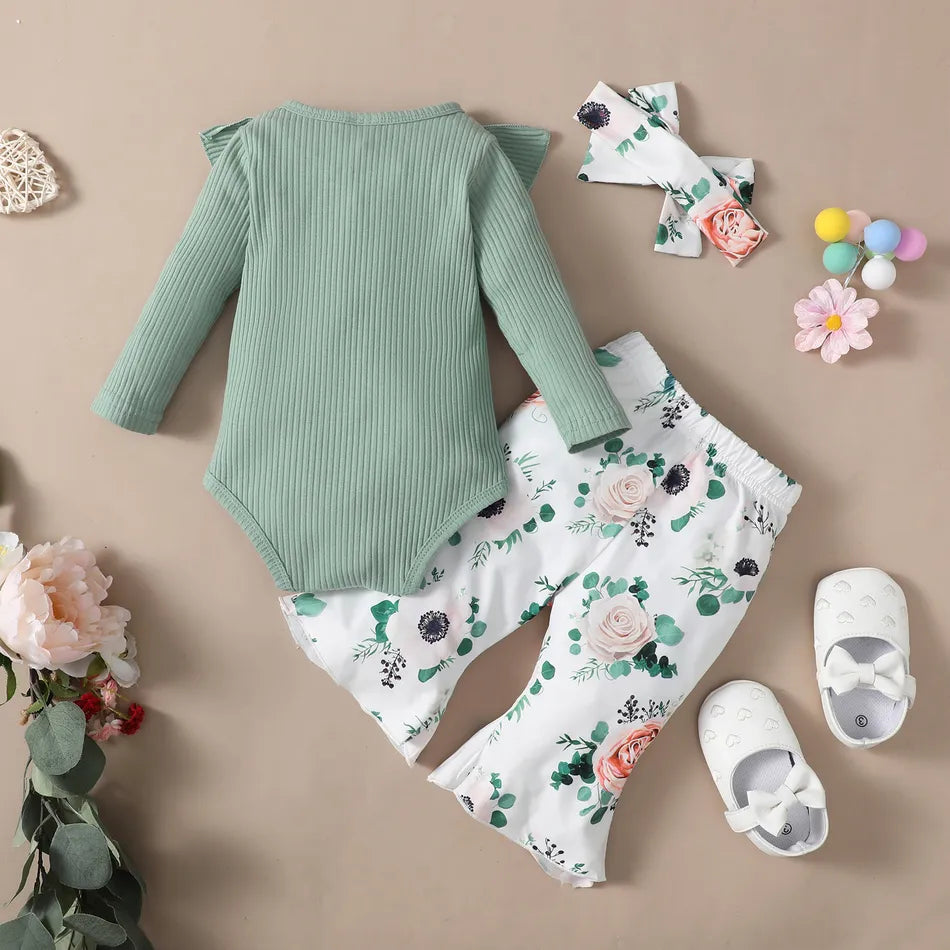 Conjunto de bebê com estampa floral de 3 peças Minha mãe é minha melhor amiga
