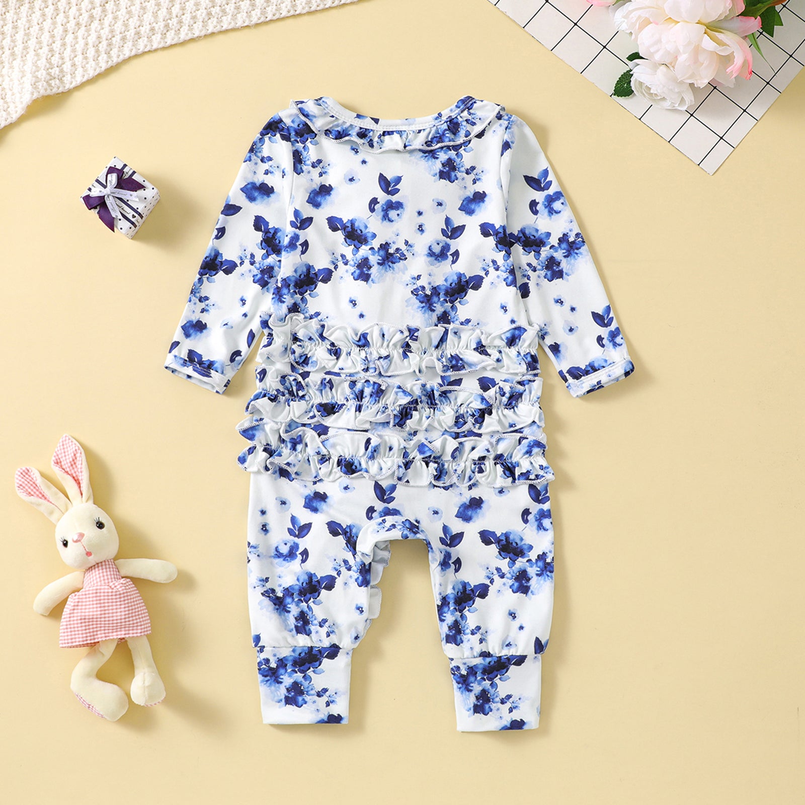 Elegant Floral Printed Long Sleeve Baby Jumpsuit
