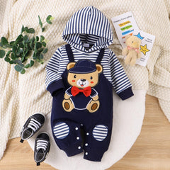 Macacão de bebê de manga comprida com estampa de urso estiloso