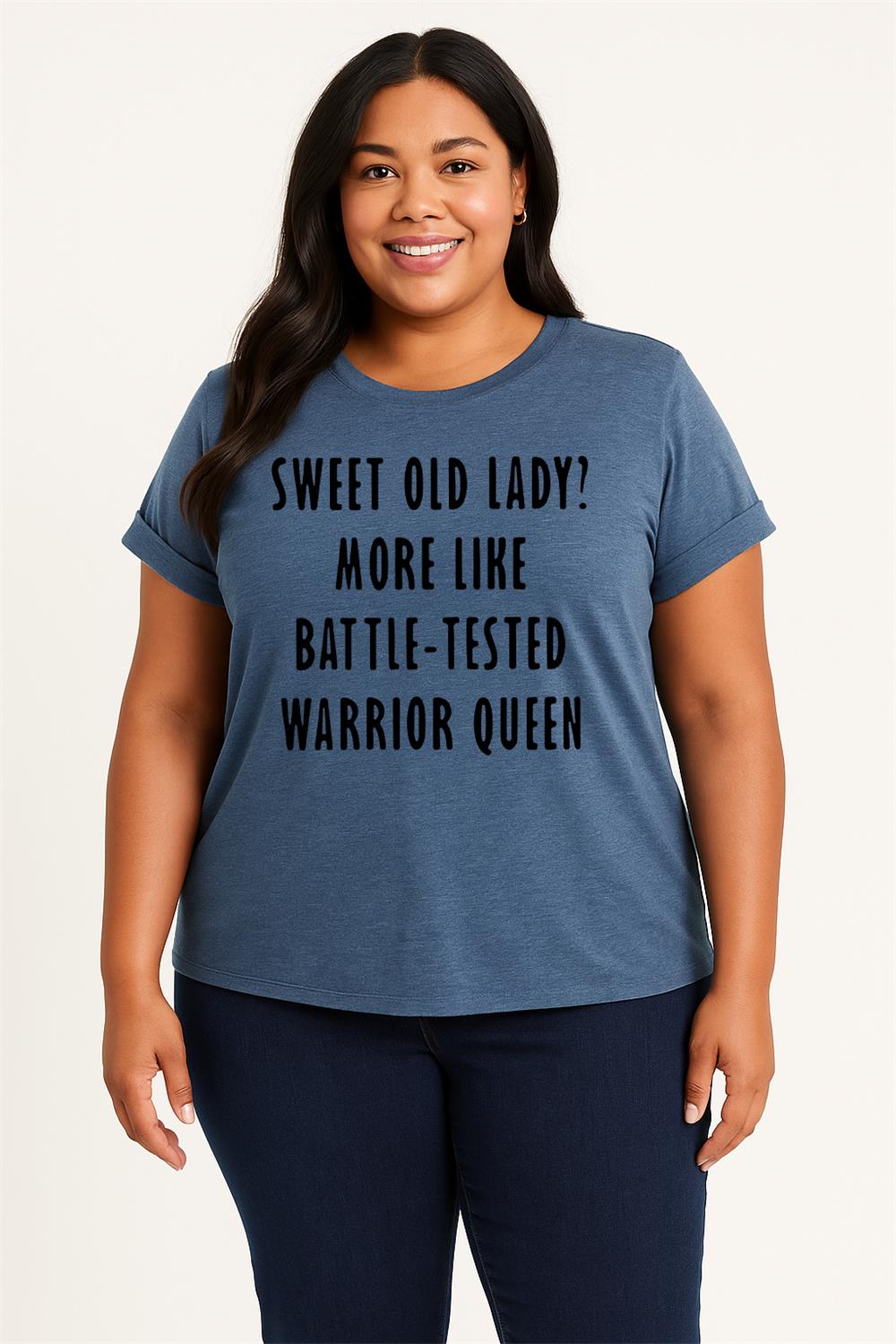 Sweet Old Lady Tee Slogan Letter Graphic Crew Neck Women Plus Size T Shirt