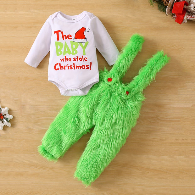 2PCS Adorable Christmas Letter Printed Fuzzy Baby Set
