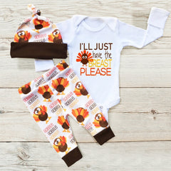 3PCS Je vais juste avoir le sein s'il vous plaît Ensemble drôle pour bébé