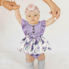 2PCS Cute Floral Printed Ruffled Sleeveless Baby Romper
