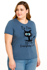 It's Fine I'm Fine Cat Print Women Slogan Plus Size T-shirt