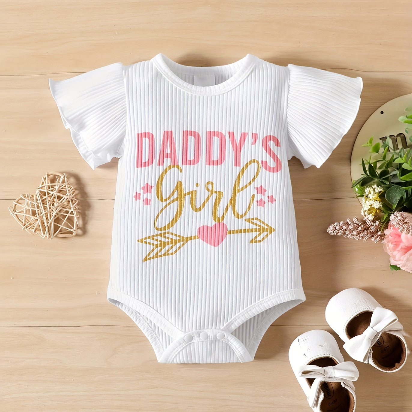 3PCS Daddy's Girl Letter Heart Printed Baby Set