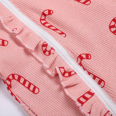 2PCS Lovely Christmas Candy Cane Printed Baby Jumpsuit