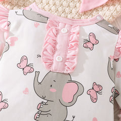 2 peças de macacão de bebê com estampa de elefante doce