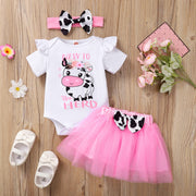 3PCS New To The Herd Letter Cow Printed Baby Set