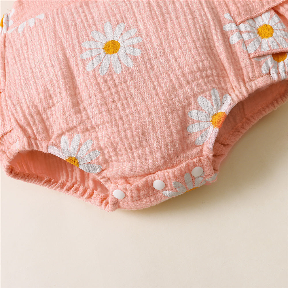 2 PCS lindo macacão estampado de girassol sem mangas para bebê