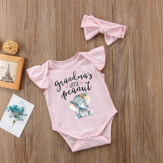Grandma's Little Peanut Elephant Printed Baby Romper