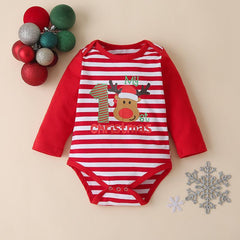 Ensemble 3 pièces pour bébé avec lettres d'élan de Noël imprimées
