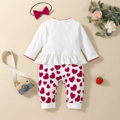 Combinaison pour bébé, 2 pièces, imprimé mignon, dessin animé, éléphant, cœur, imprimé