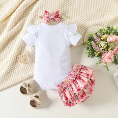 3 PCS A Princesa Chegou Conjunto de Bebê Floral com Carta Impressa