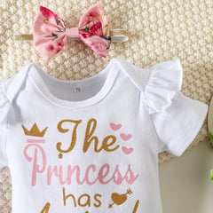 3 PCS A Princesa Chegou Conjunto de Bebê Floral com Carta Impressa