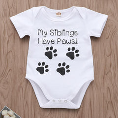 "My siblings have paws" Letter Printed Baby Romper