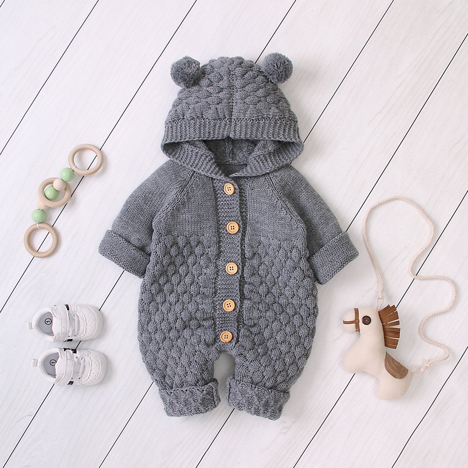 Macacão de tricô com capuz de inverno Bear Design