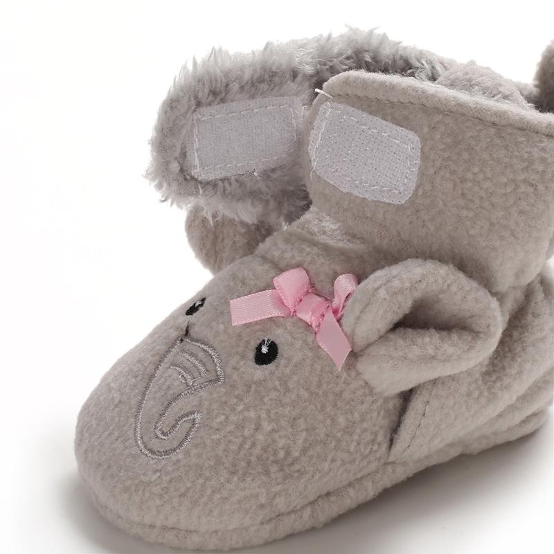 Jolies bottes chaudes en peluche imprimées d'éléphant 3D, chaussures pour bébé