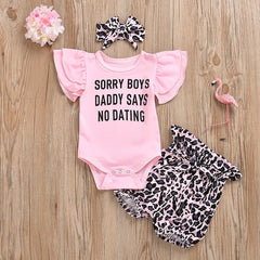 Conjunto de bebê com manga borboleta e leopardo 3 peças 