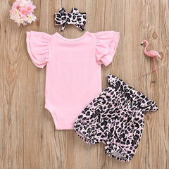 Conjunto de bebê com manga borboleta e leopardo 3 peças 