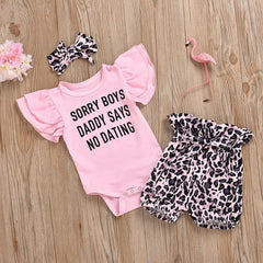 Conjunto de bebê com manga borboleta e leopardo 3 peças 