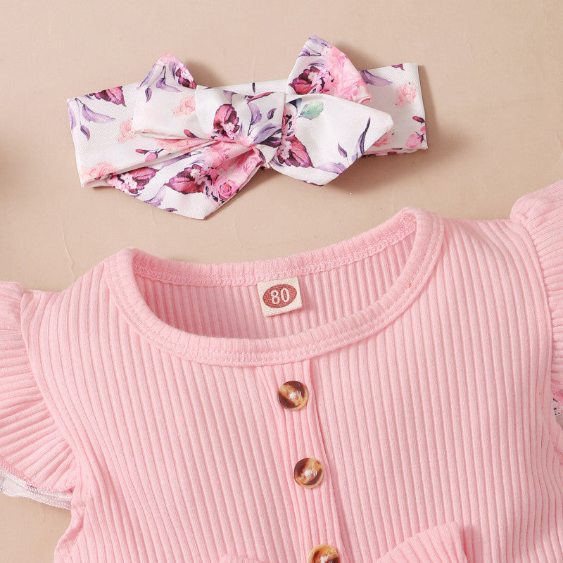 2PCS Lovely Floral Printed Baby Romper