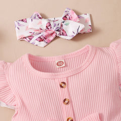 2PCS Lovely Floral Printed Baby Romper