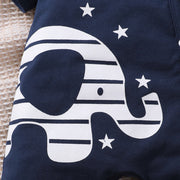 2PCS Lovely Cartoon Elephant Printed Short Sleeve Baby Jumpsuit