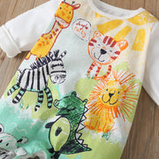 Lively Colored Pencil Animals Printed Baby Jumpsuit