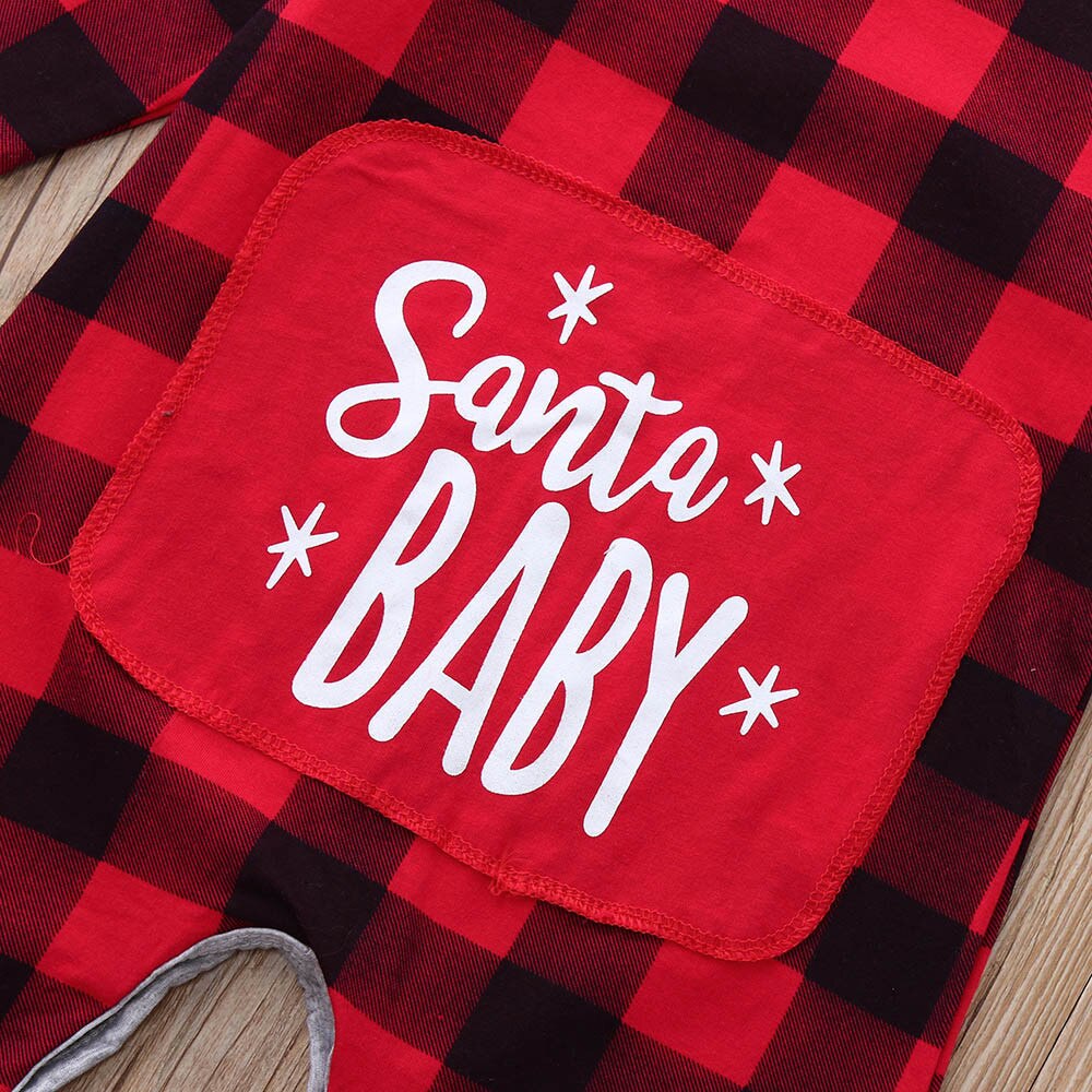 Macacão de bebê estampado xadrez fofo de Papai Noel
