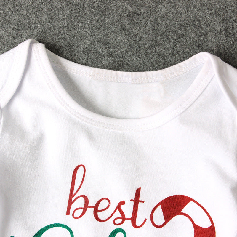 Ensemble 3 pièces pour bébé avec lettres imprimées à rayures de Noël, meilleur cadeau de tous les temps