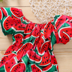 2PCS Lovely Watermelon Printed Baby Romper