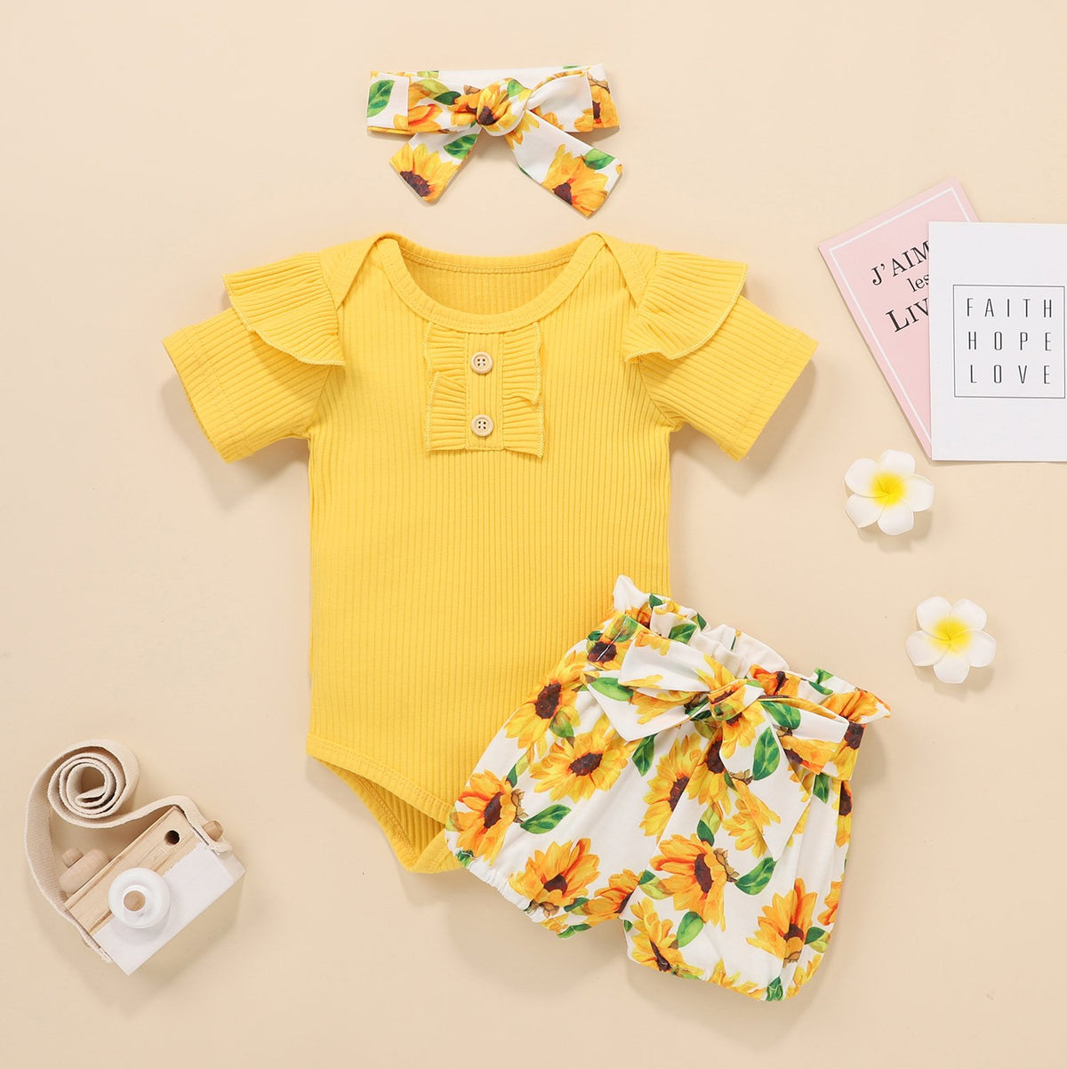 Conjunto de 3 peças de bebê com estampa de girassol lindo