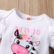 3PCS New To The Herd Letter Cow Printed Baby Set