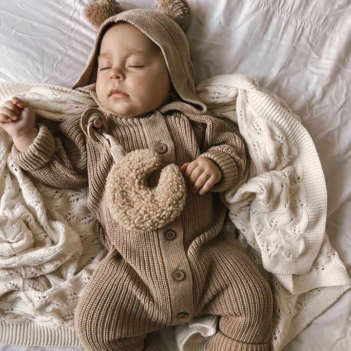 Jolie combinaison à capuche à manches longues pour bébé de couleur unie