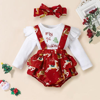 2PCS My 1st Christmas Letter and Elk Print Baby Romper