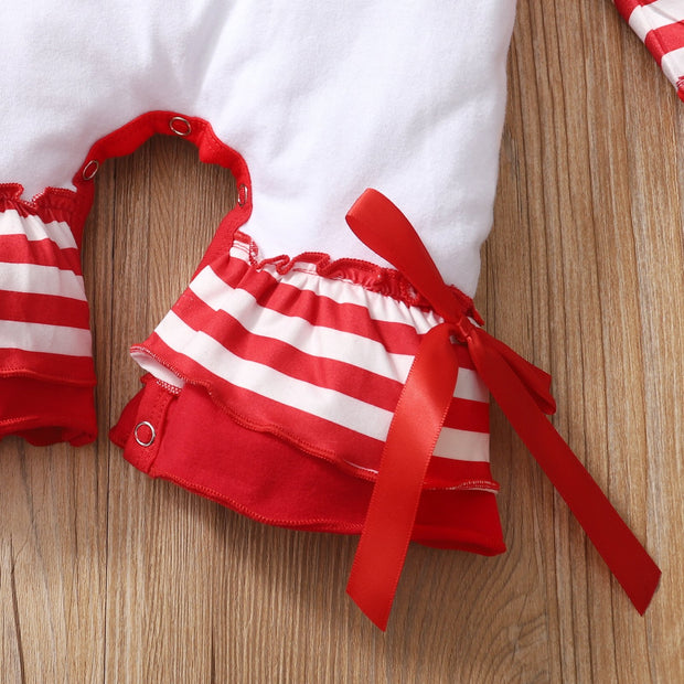 2PCS My 1st Christmas Stripe Letter Printed Baby Jumpsuit