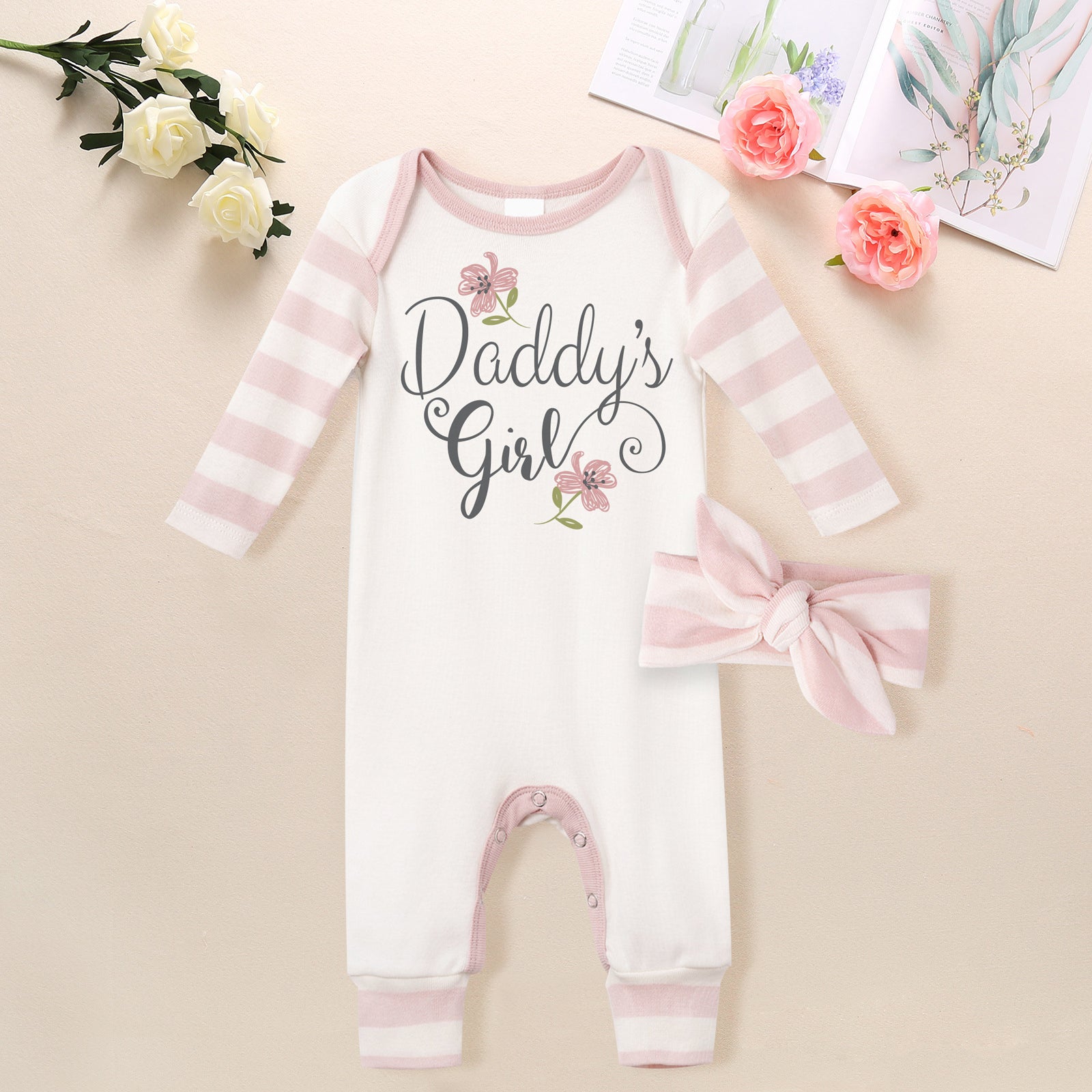Combinaison bébé imprimée lettre papa fille 2 pièces