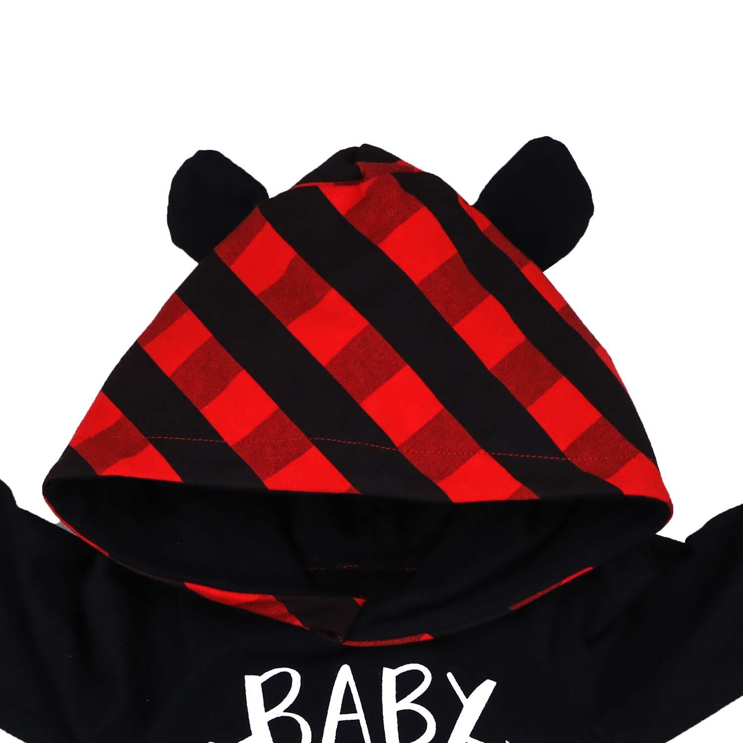 Ensemble 2 pièces avec sweat à capuche et pantalon en treillis pour bébé fille et garçon, avec lettres imprimées «Baby Bear», oreilles 3D