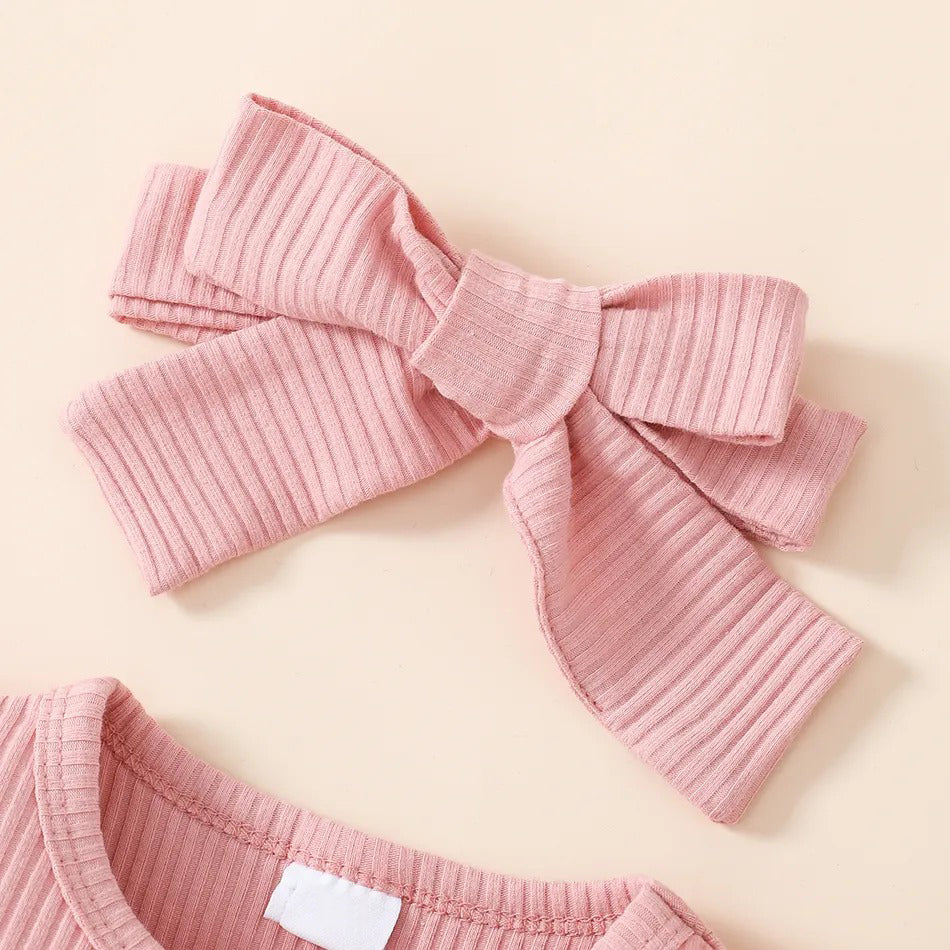 3PCS Sweet Solid Color Ruffle Decor Plaid Printed Baby Set