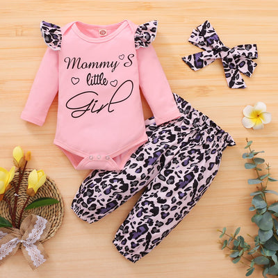 3PCS "Mommy's Little Girl" Leopard Printed Baby Girl Set