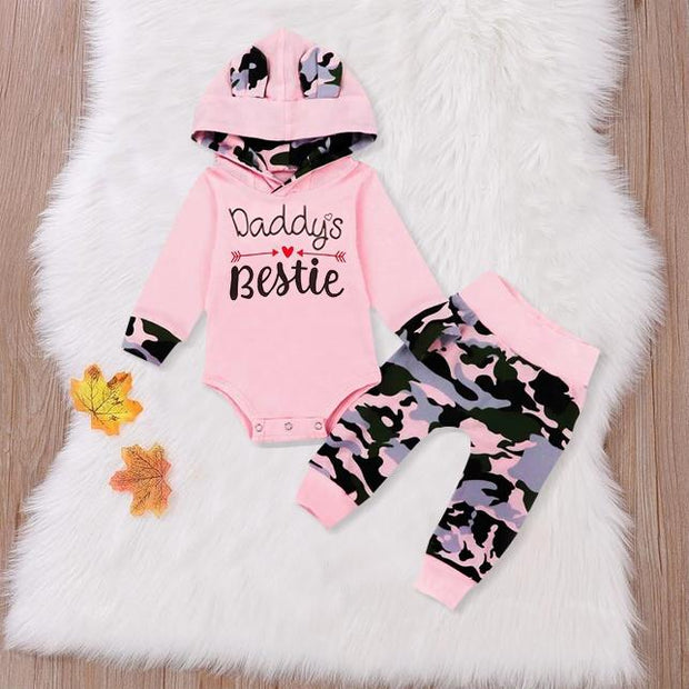 2PCS Baby Girl "Daddy's Bestie" Camouflage Printed Baby Set