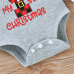 Ensemble 3 pièces pour bébé imprimé à carreaux avec lettre My First Christmas