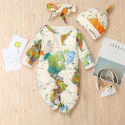 3PCS Cute Map Printed Long Sleeve Baby Jumpsuit
