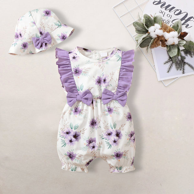 2PCS Sweet Floral Printed Baby Sleeveless Jumpsuit